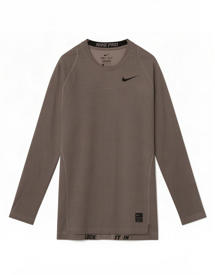 Top feminino Nike Dri Fit manga comprida UK 10 pequeno cinza colorblock poliéster