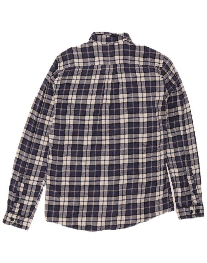 Camisa masculina Barbour de flanela sob medida, pequena, azul marinho, xadrez, algodão