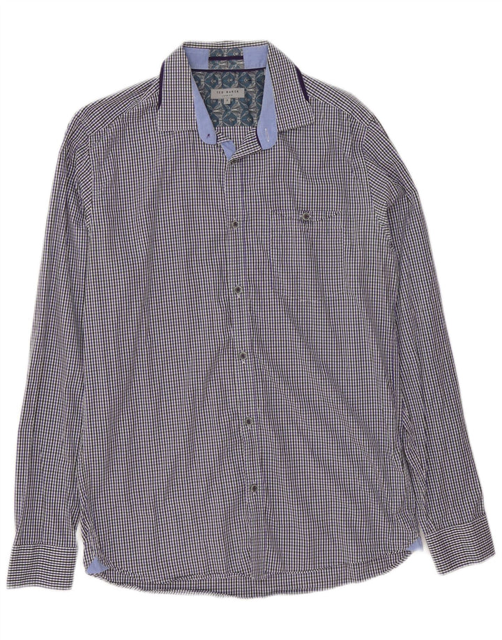 Camisa masculina Ted Baker tamanho 3 algodão guingão azul médio
