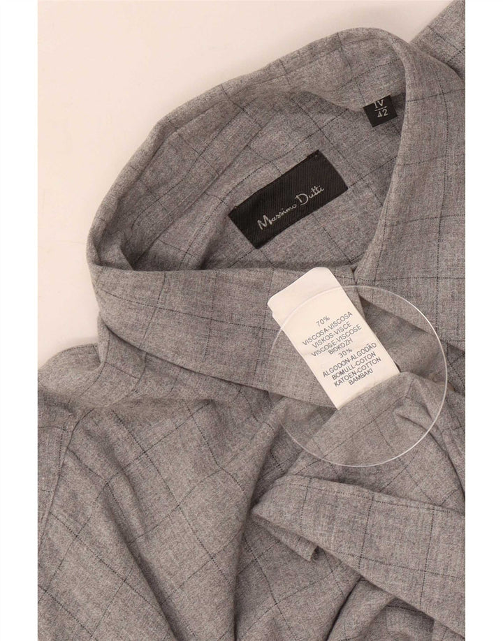 Camisa alta masculina Massimo Dutti tamanho 42 viscose xadrez cinza grande
