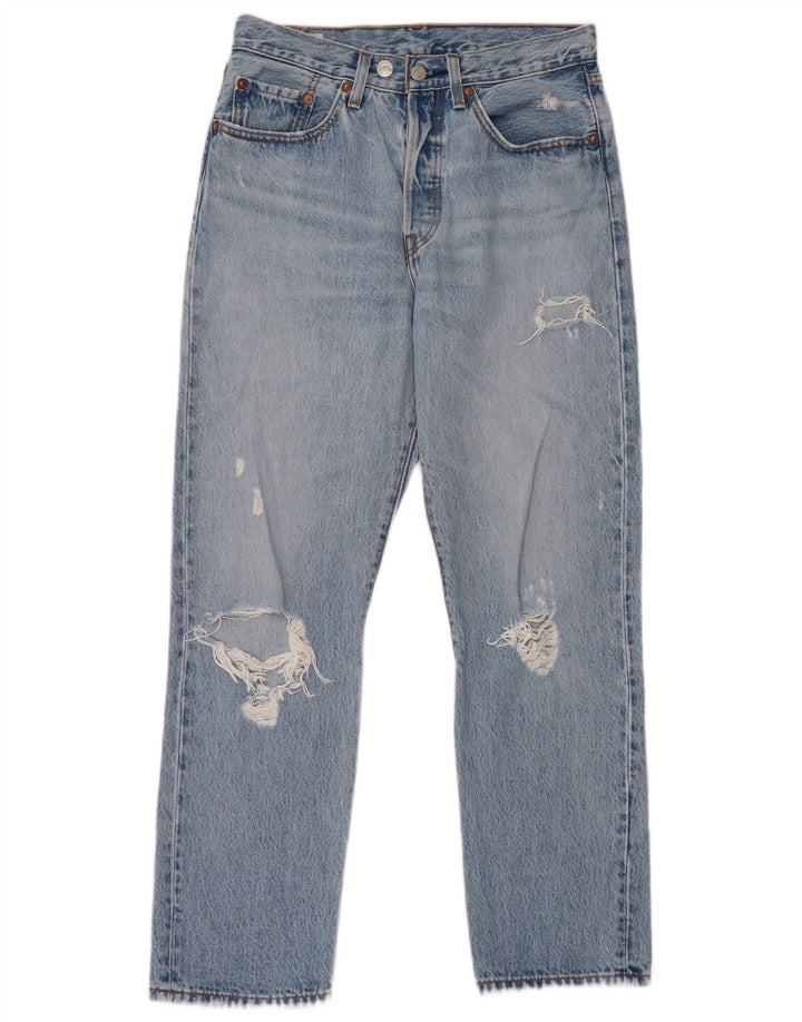 Calça Jeans Levis Feminina 501 Distressed Straight W26 L28 Azul Algodão