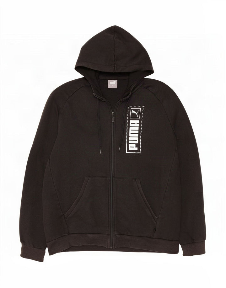 Suéter masculino Puma Graphic Zip com capuz médio algodão preto