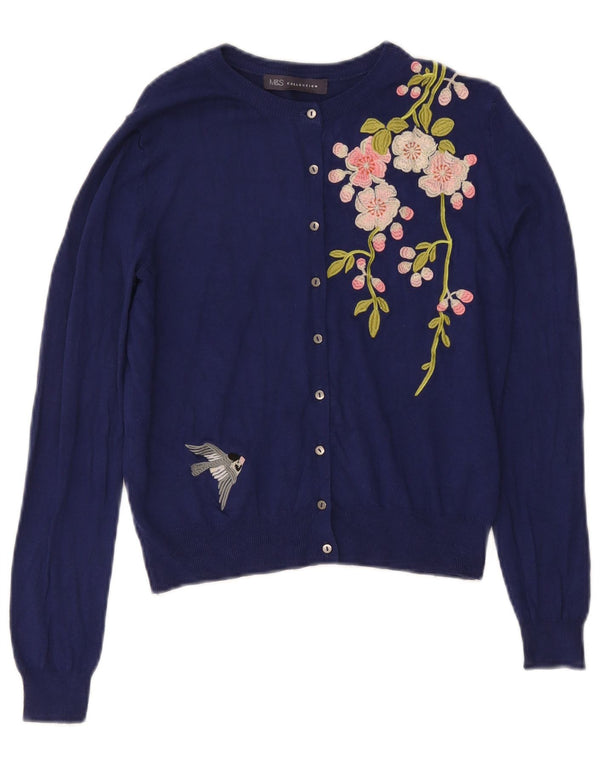Suéter cardigã feminino Marks & Spencer UK 10 pequeno azul marinho floral