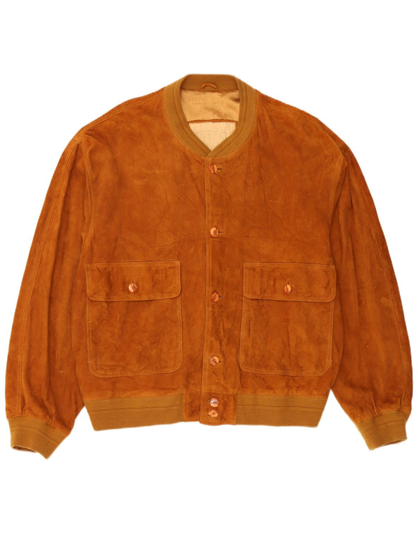 Jaqueta bomber masculina vintage de camurça IT 52 couro marrom grande