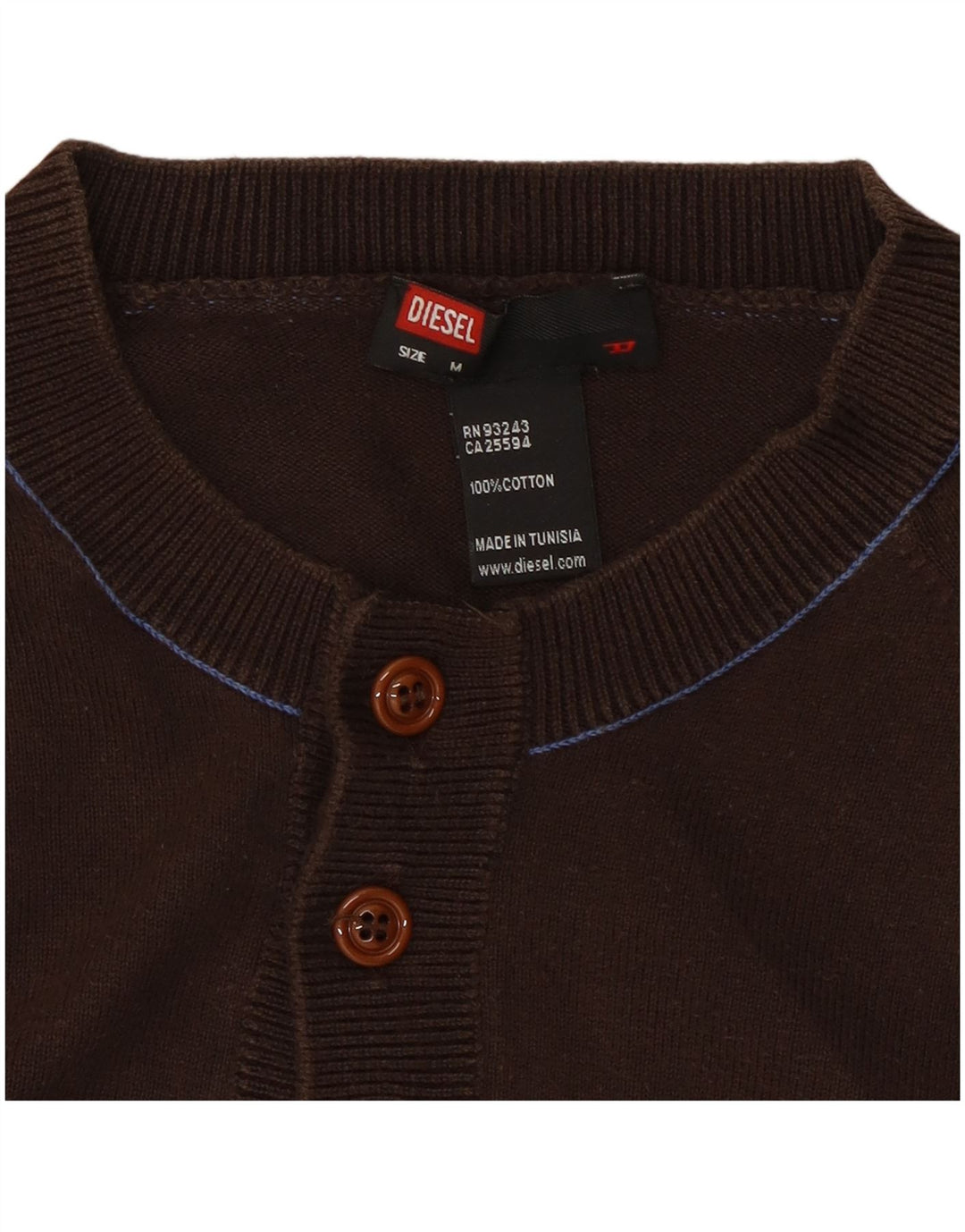 Suéter feminino DIESEL com gola redonda e botão, Reino Unido 14, algodão marrom médio