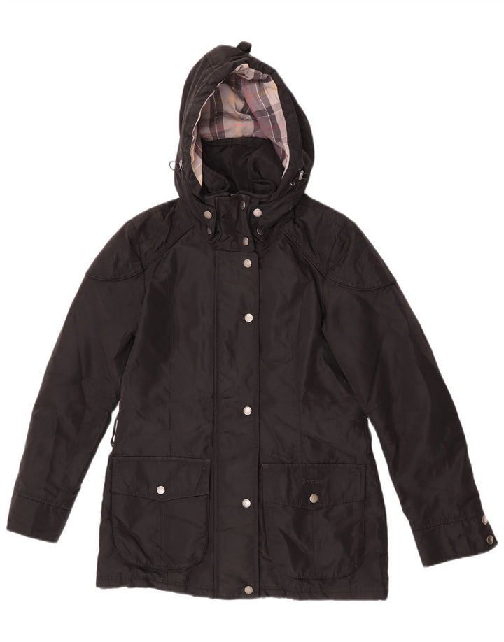 Jaqueta Parka feminina com capuz Barbour UK 10 pequena preta