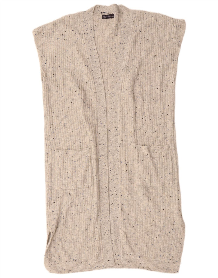Suéter cardigã feminino sem mangas Marks & Spencer Reino Unido 14 cinza médio