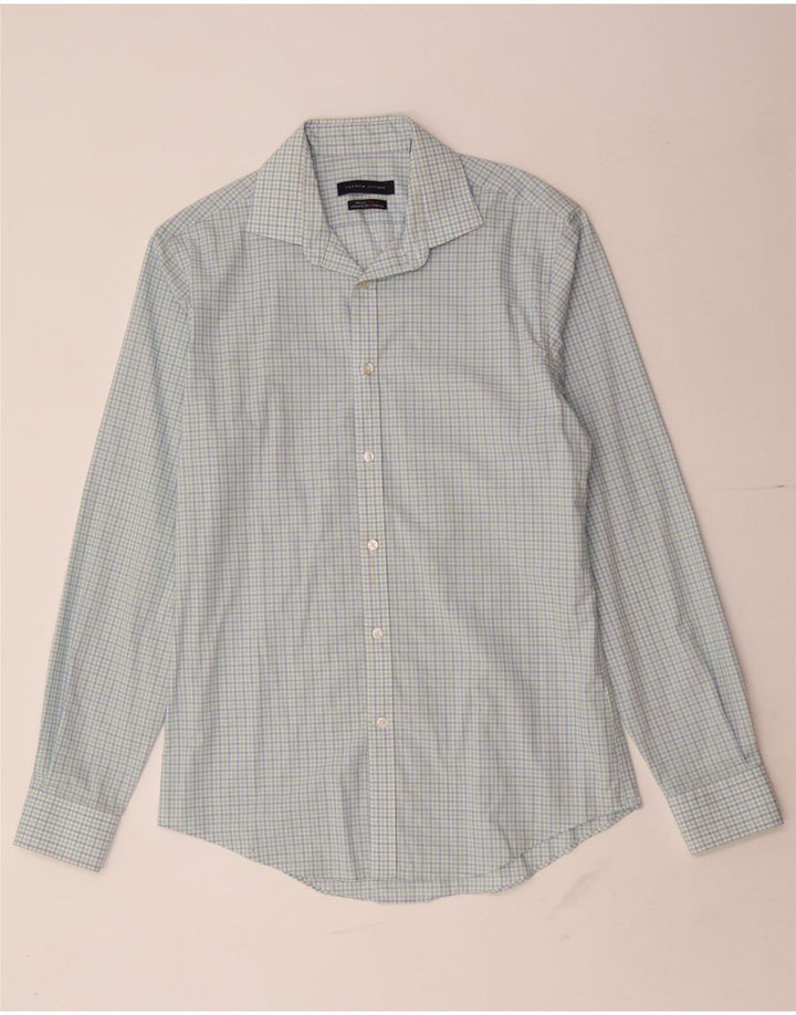 Camisa masculina Tommy Hilfiger de ajuste atlético tamanho 15 algodão guingão azul médio
