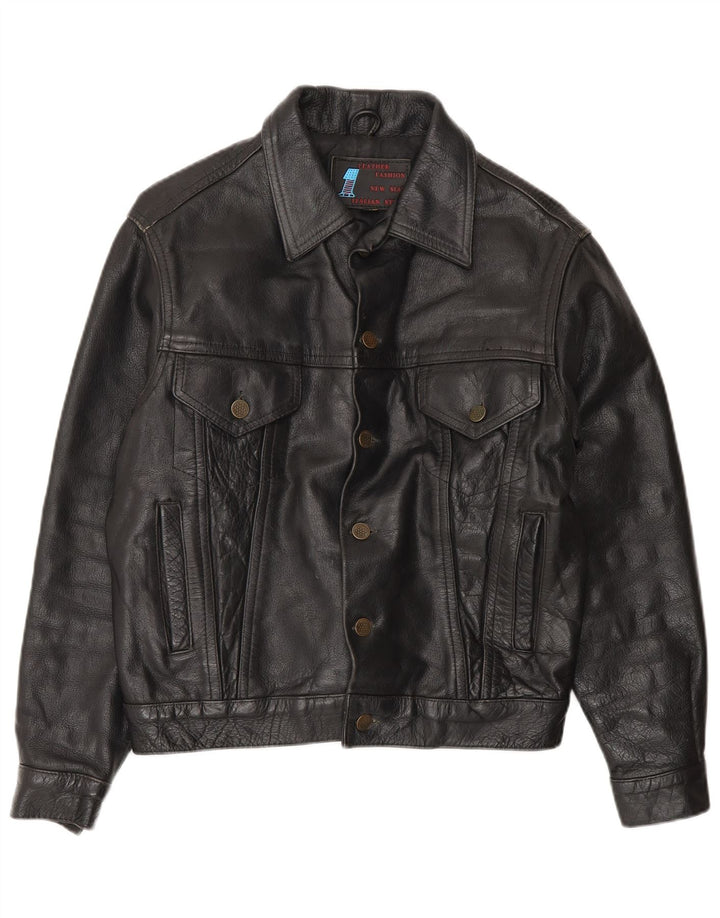 Jaqueta de couro feminina vintage IT 42 couro preto médio