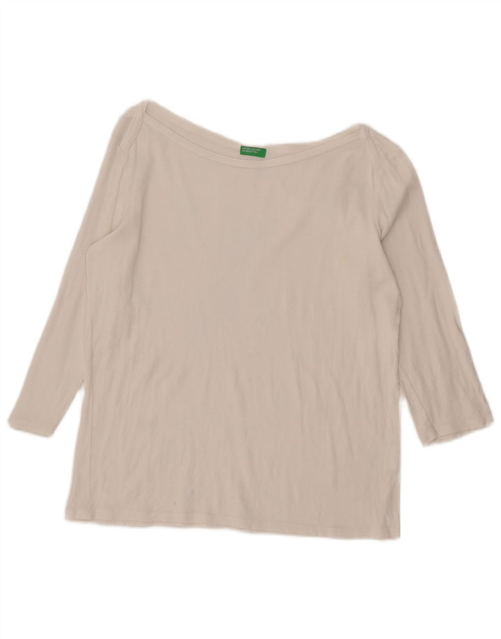 Top feminino Benetton manga 3/4 UK 14 grande algodão branco