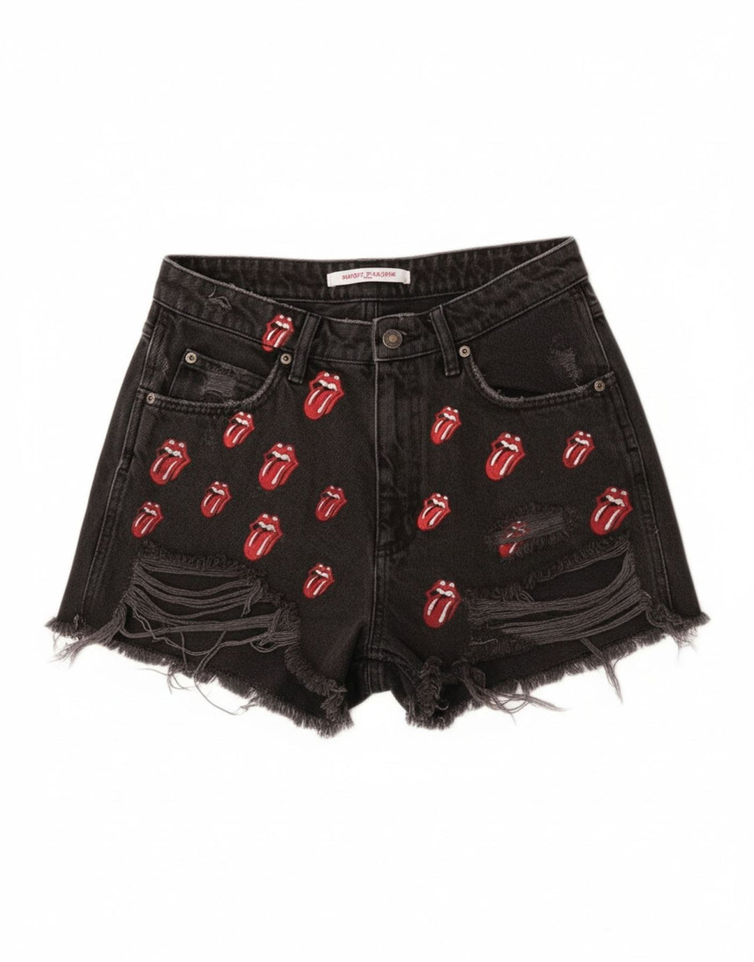 Shorts jeans feminino Zara com estampa gráfica desgastada UE 40 médio W30 preto