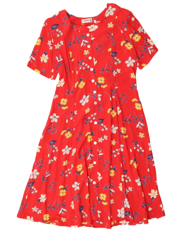 Vilona Moda vestido feminino evasê EU 38 médio vermelho floral viscose
