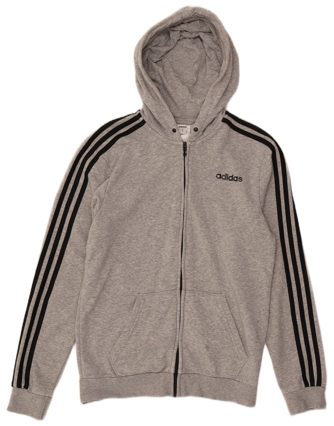 ADIDAS Mens Zip Hoodie Suéter Pequeno Algodão Cinza