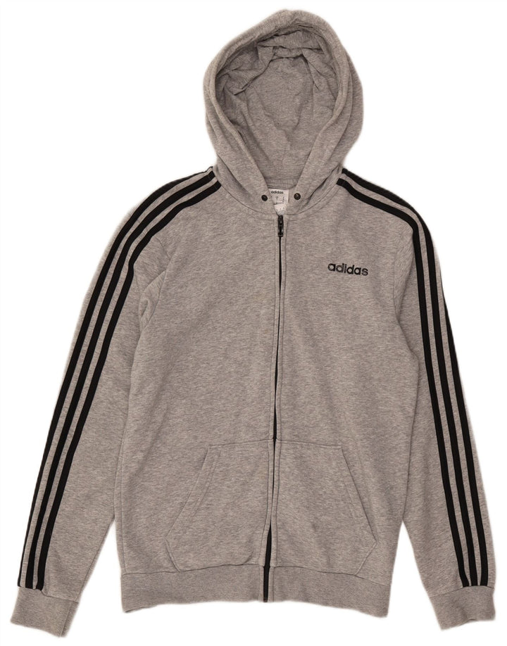 ADIDAS Mens Zip Hoodie Suéter Pequeno Algodão Cinza