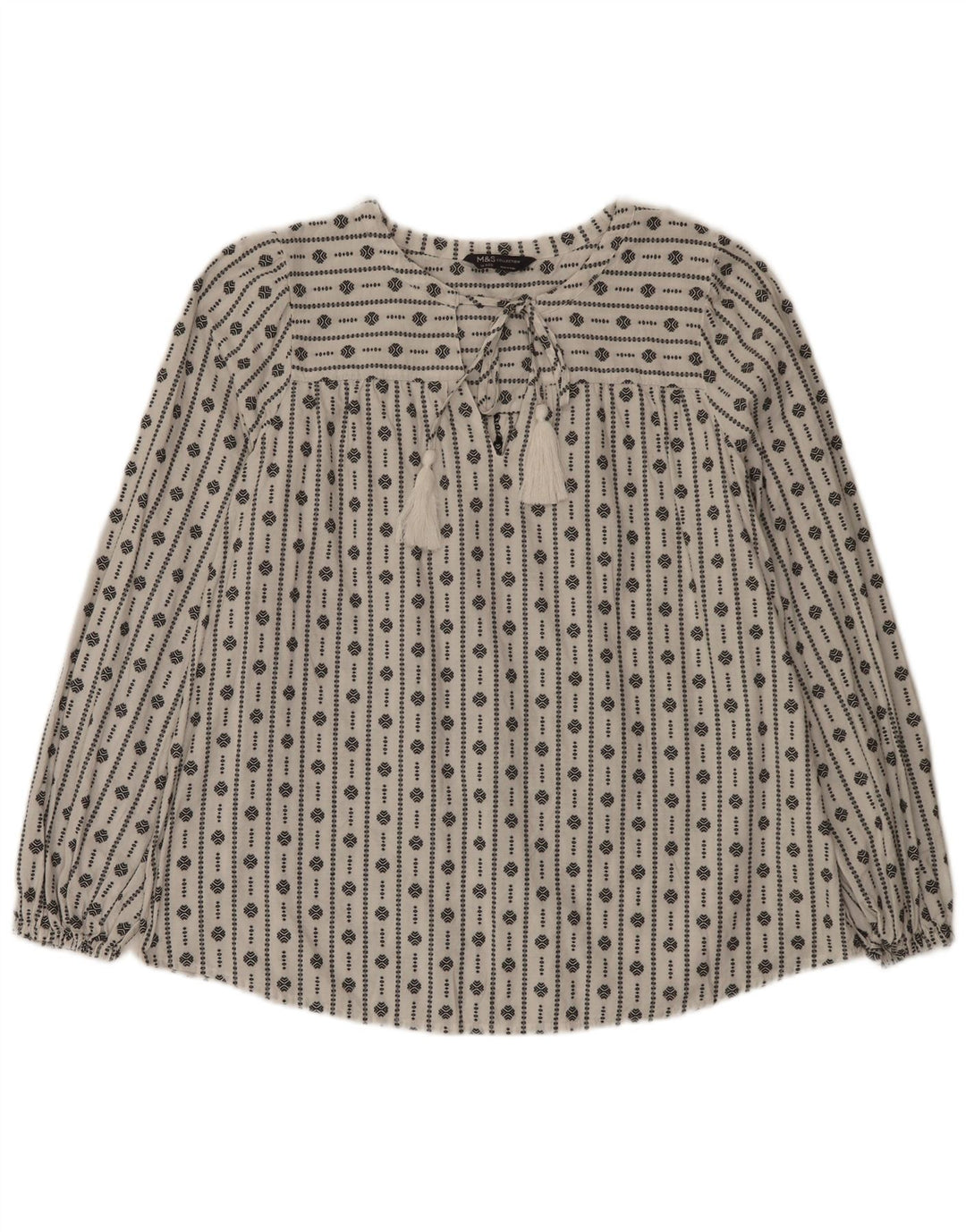Blusa feminina Marks & Spencer UK 16 grande algodão geométrico branco