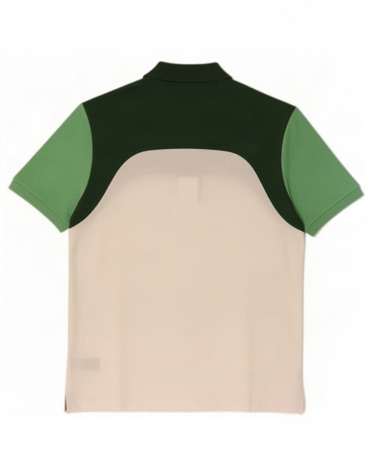 Camisa polo masculina Lacoste Regular Fit verde médio colorblock