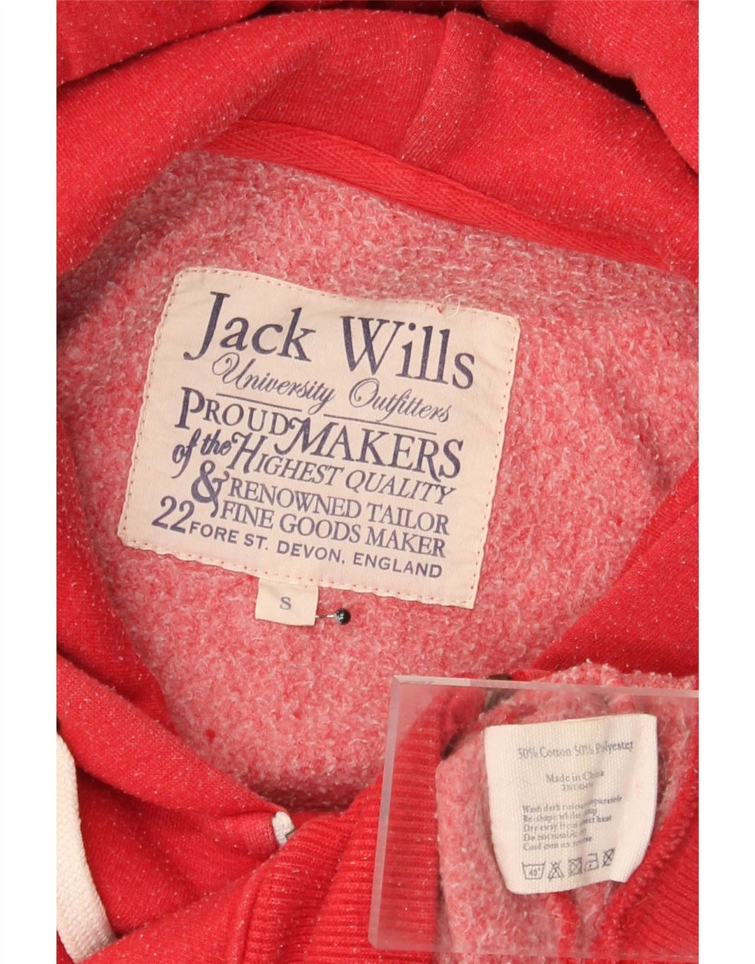Jack Wills Suéter masculino com capuz e zíper gráfico pequeno algodão vermelho