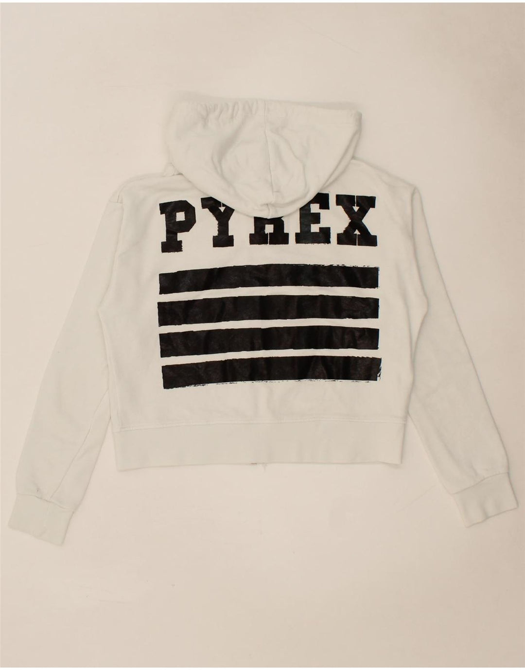 PYREX Girls Graphic Crop Zip Hoodie Sweater 14-15 Years XS White Cotton Vintage Pyrex and Second-Hand Pyrex from Messina Hembry 