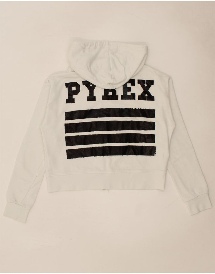 PYREX Girls Graphic Crop Zip Hoodie Sweater 14-15 Years XS White Cotton Vintage Pyrex and Second-Hand Pyrex from Messina Hembry 