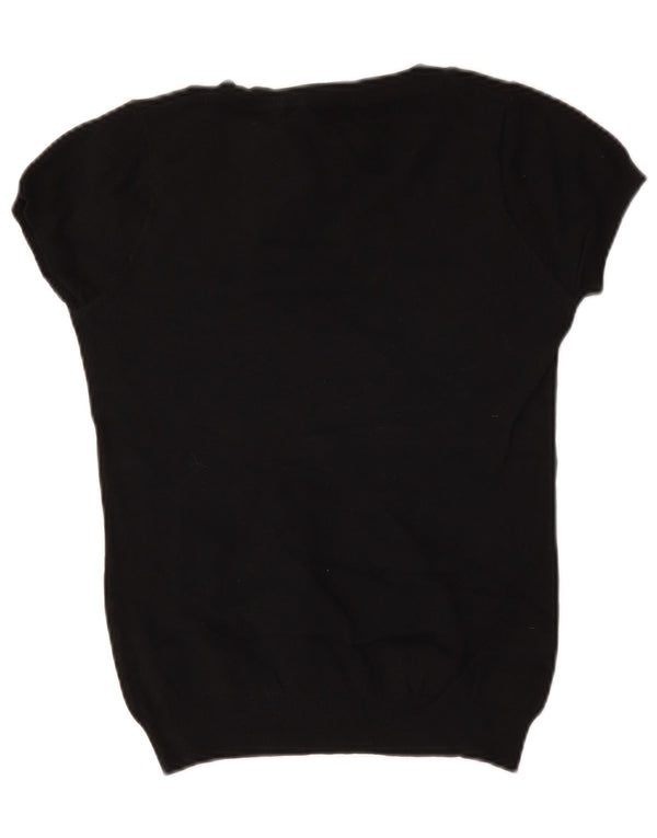 Zara Suéter feminino de manga curta com gola canoa Reino Unido 14 grande algodão preto