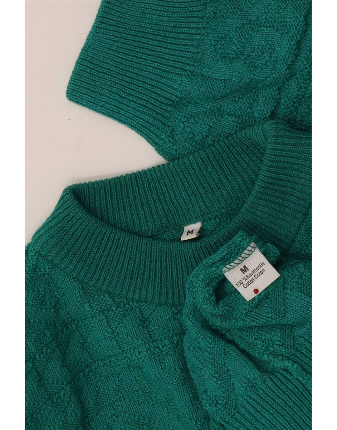 Suéter feminino vintage com gola tartaruga Reino Unido 14 verde médio geométrico