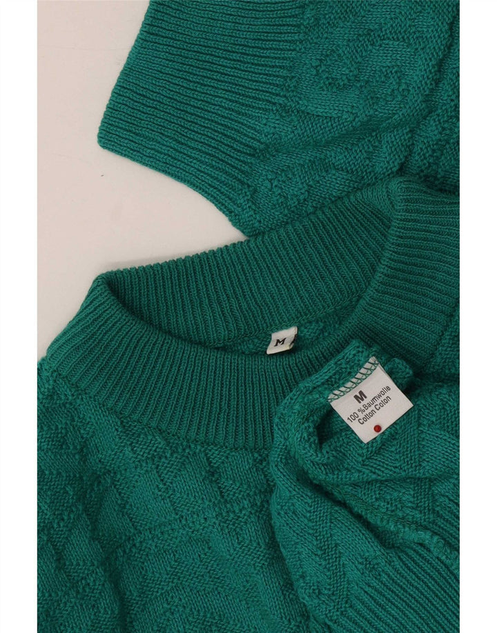Suéter feminino vintage com gola tartaruga Reino Unido 14 verde médio geométrico