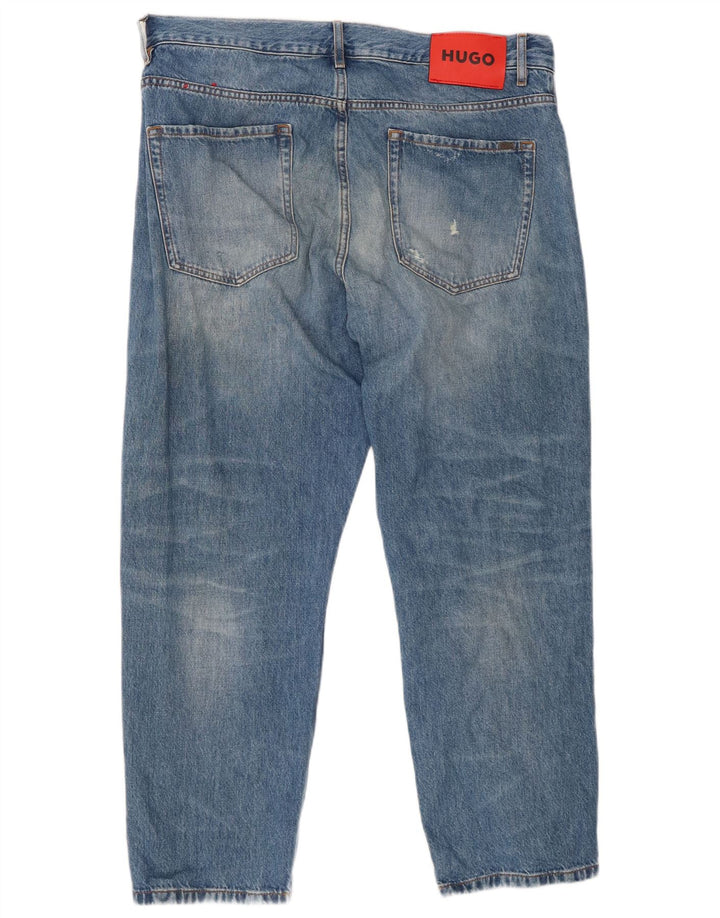 HUGO BOSS Calça jeans reta masculina desgastada W34 L27 algodão azul
