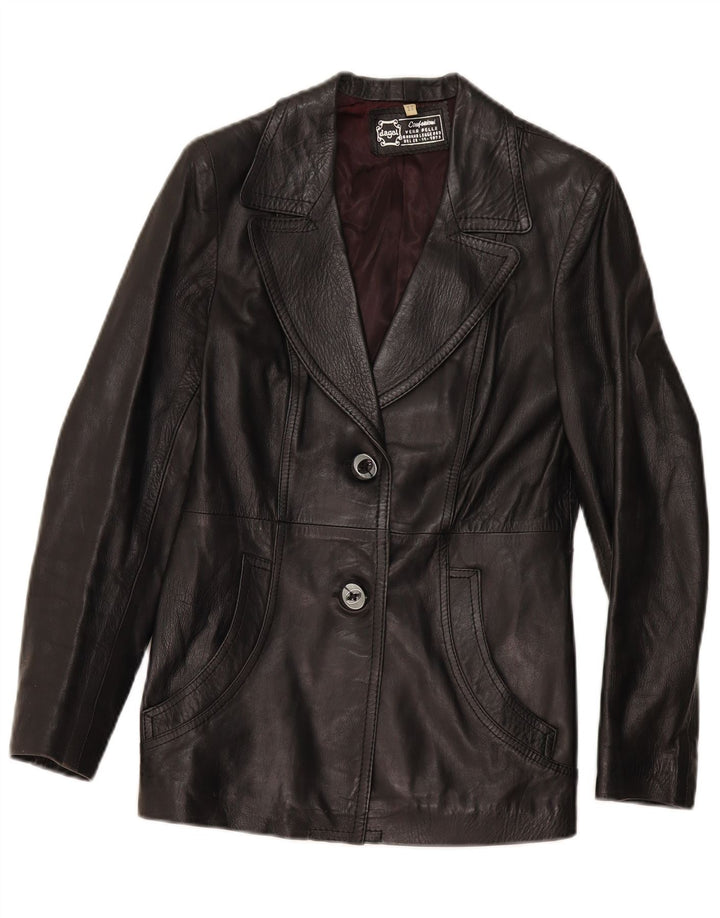 Jaqueta blazer feminina vintage de couro com 2 botões IT 44 couro preto médio