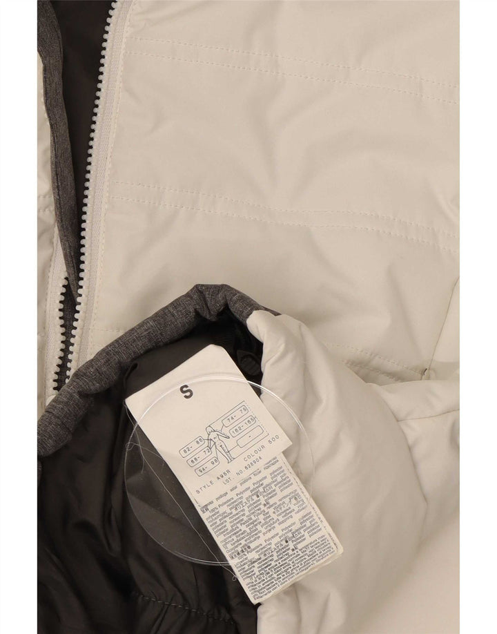 Jaqueta de esqui com capuz feminino Brugi UK 10 poliéster branco pequeno Colourblock