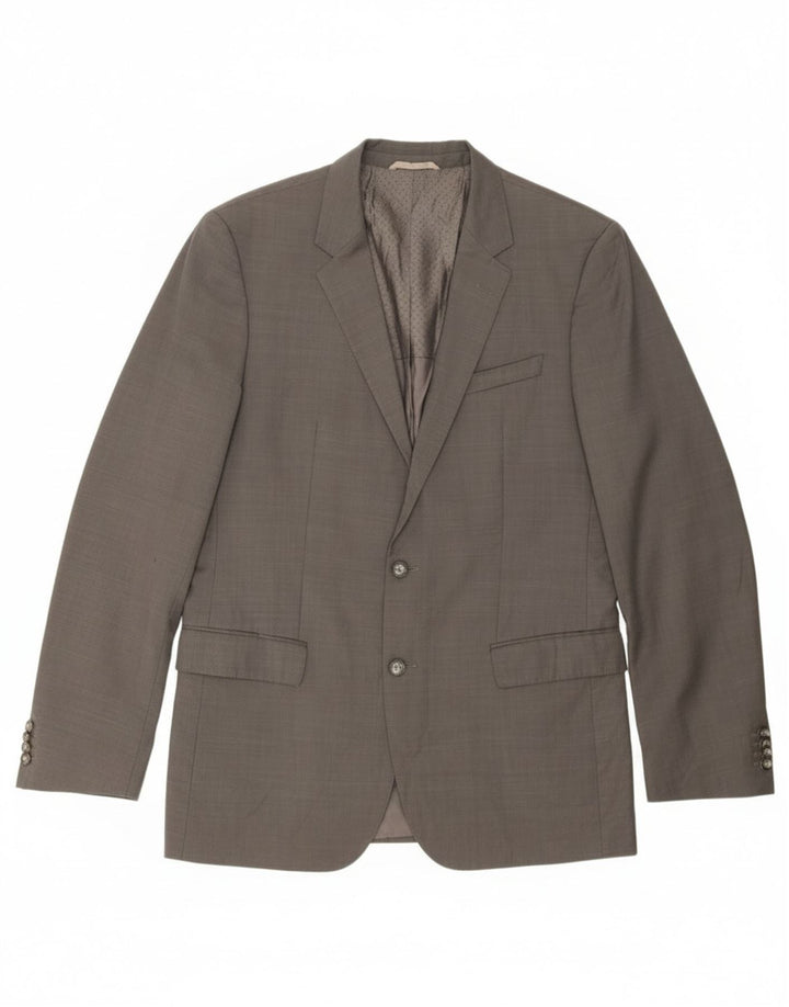 Jaqueta Blazer Masculina Hugo Boss Longline 2 Botões Reino Unido 42 XL Lã Cinza