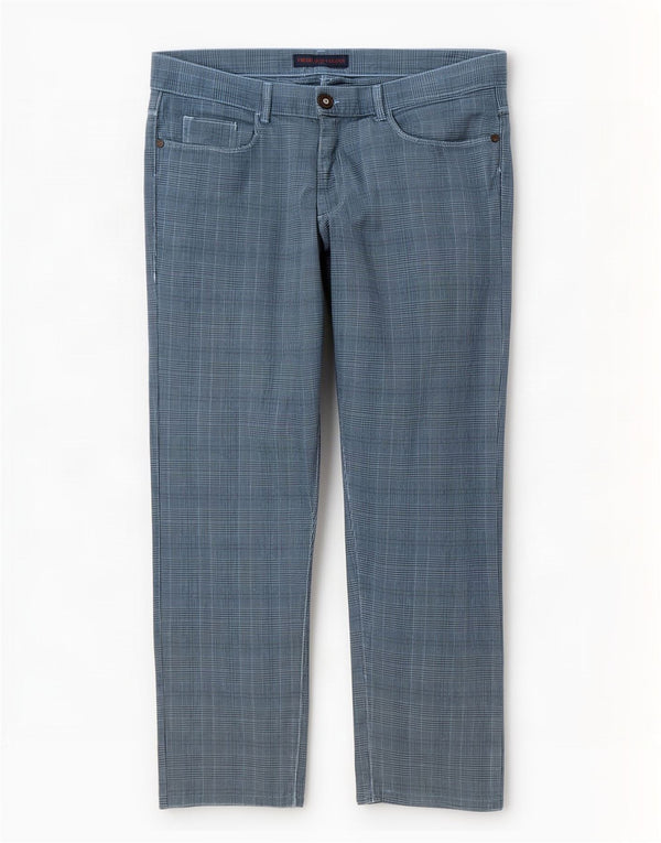 Trussardi Calça masculina reta casual W38 L29 azul houndstooth algodão