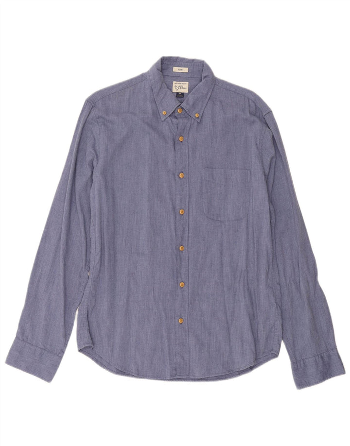 J. CREW Camisa masculina slim fit de algodão azul médio