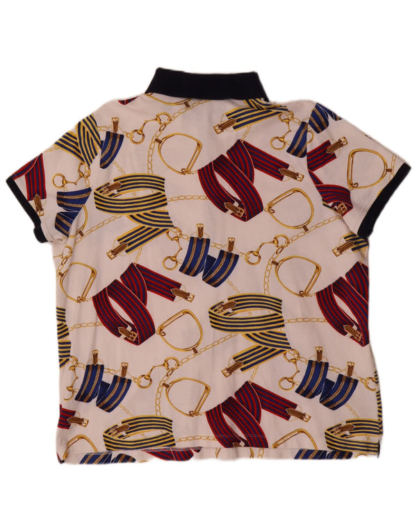 Camisa polo feminina Ralph Lauren Riding Abstract Pattern 2XL algodão branco