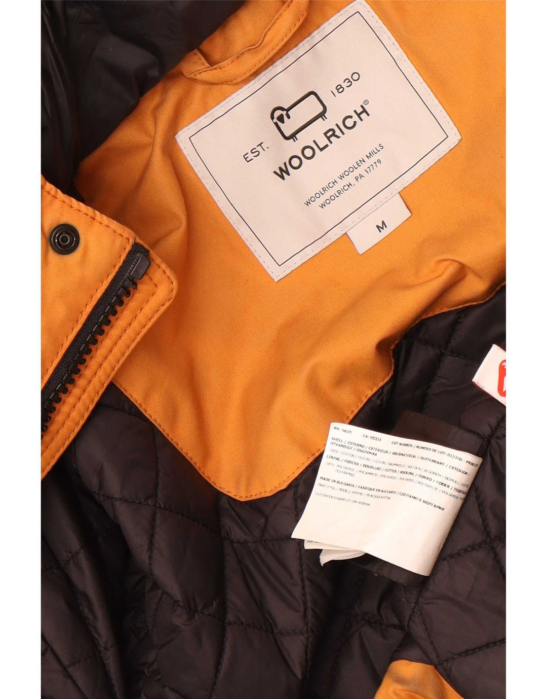 Jaqueta utilitária masculina Woolrich com capuz UK 38 algodão laranja médio