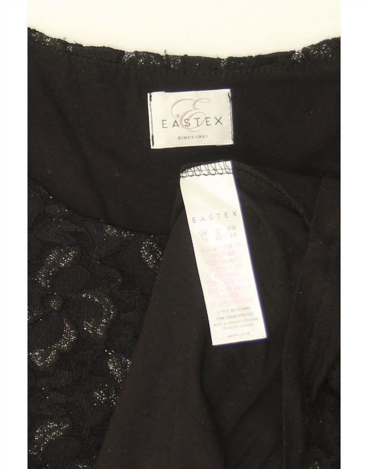 Blusa feminina Eastex UK 16 grande poliamida floral preta