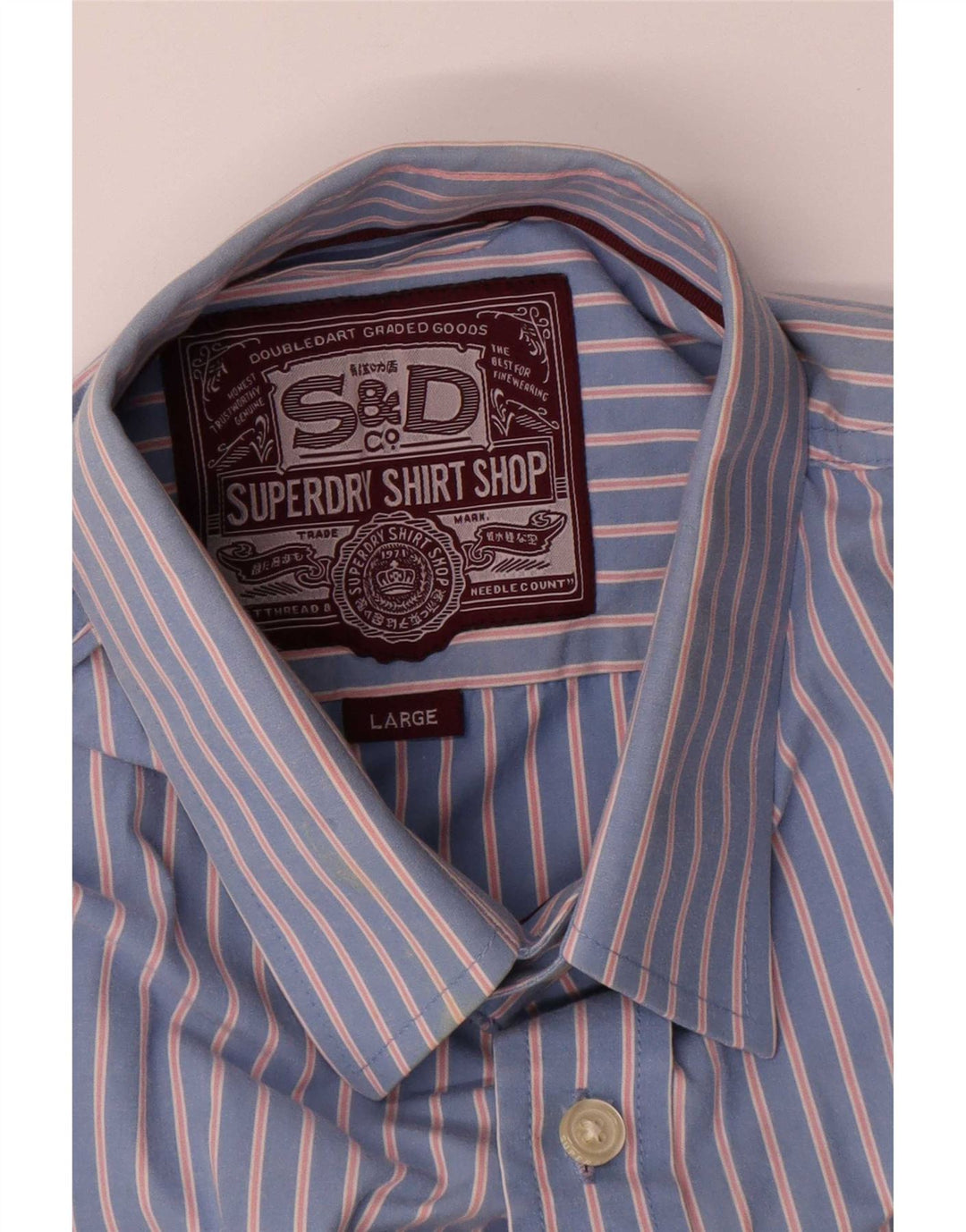 Camisa masculina Superdry de algodão listrado azul grande