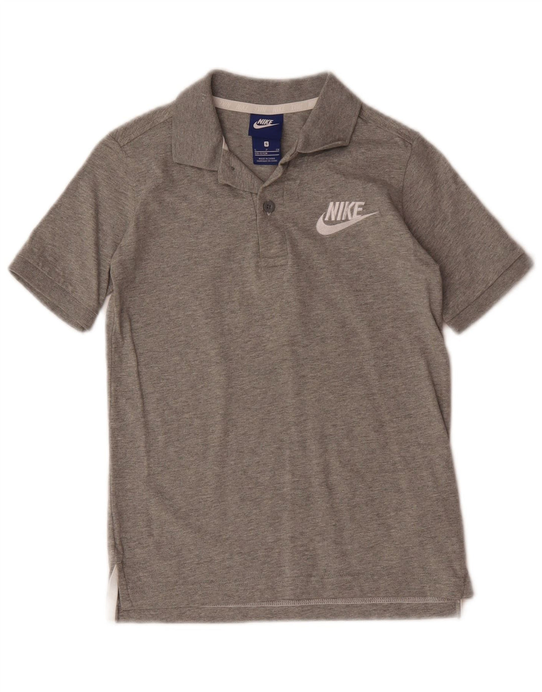 Camisa polo masculina Nike 8-9 anos pequena cinza manchada de algodão