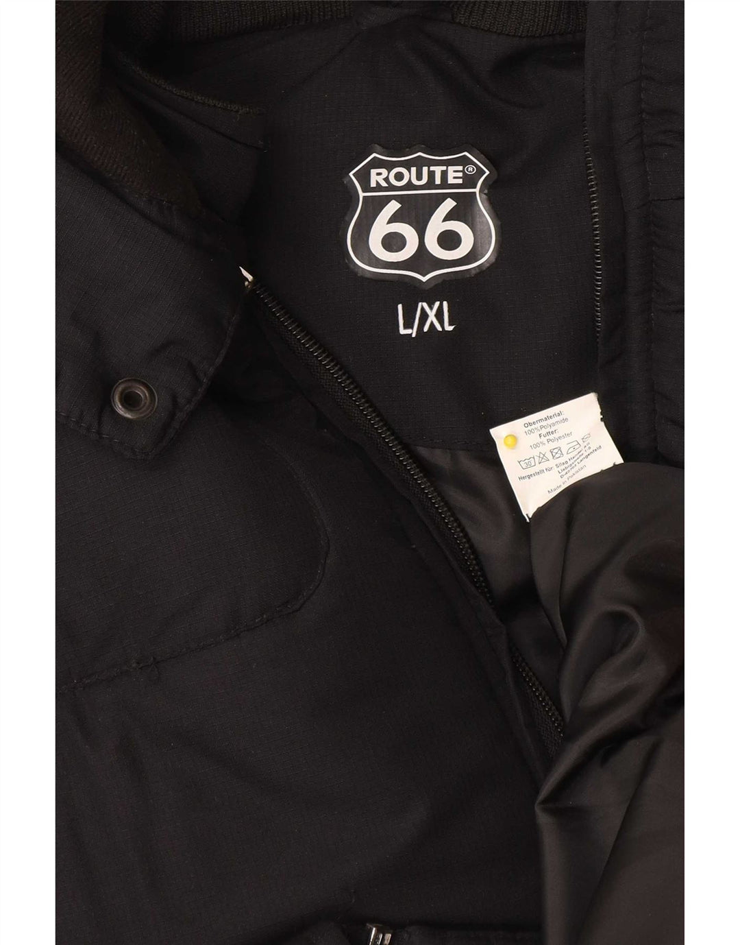 Jaqueta masculina acolchoada com capuz Route 66 UK 40 grande poliamida preta