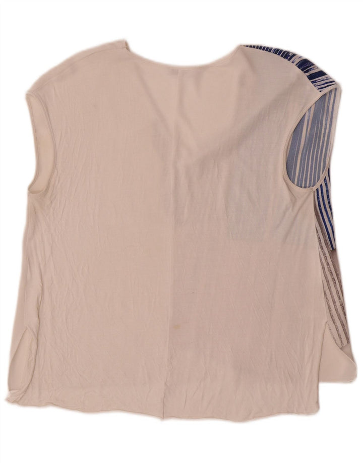 Zara Blusa feminina sem mangas Top UK 14 Medium White Colourblock