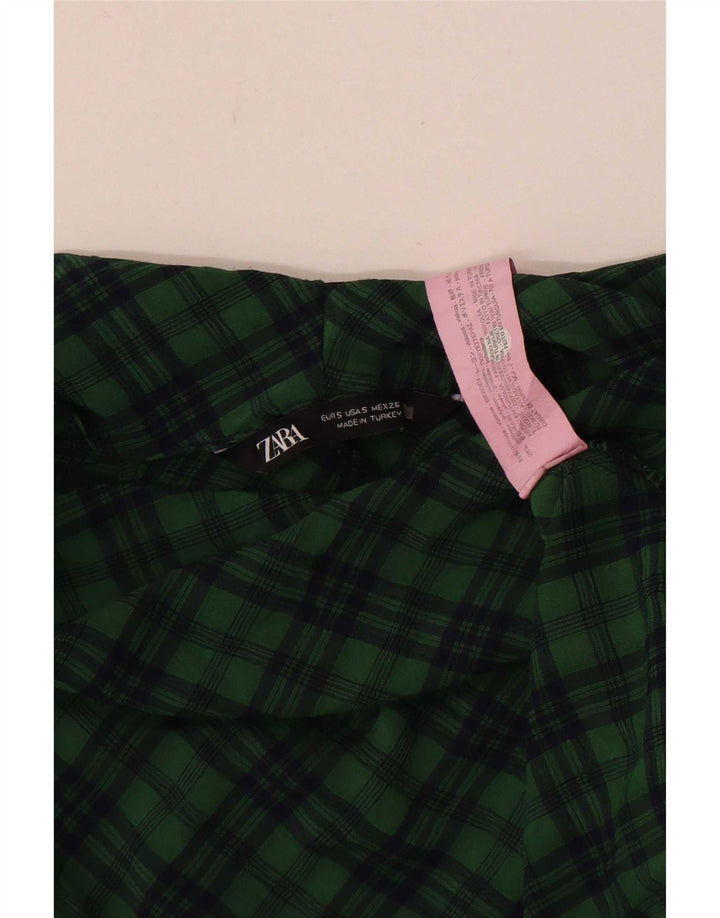 Zara Blusa feminina cropped manga 3/4 oversized Reino Unido 10 pequena xadrez verde
