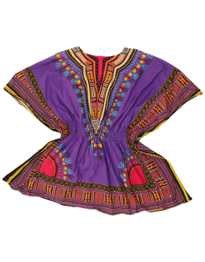 Blusa feminina vintage praia top tamanho único algodão geométrico roxo