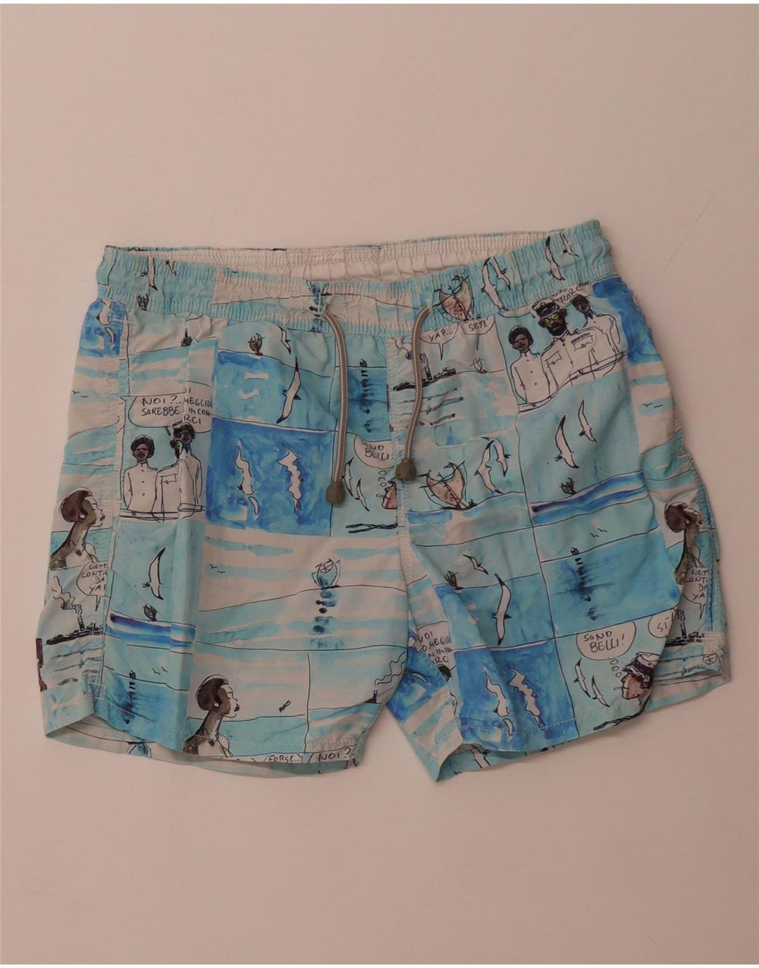 MC2 SAINT BARTH Masculino Abstrato Padrão Shorts de banho grande azul Nylon