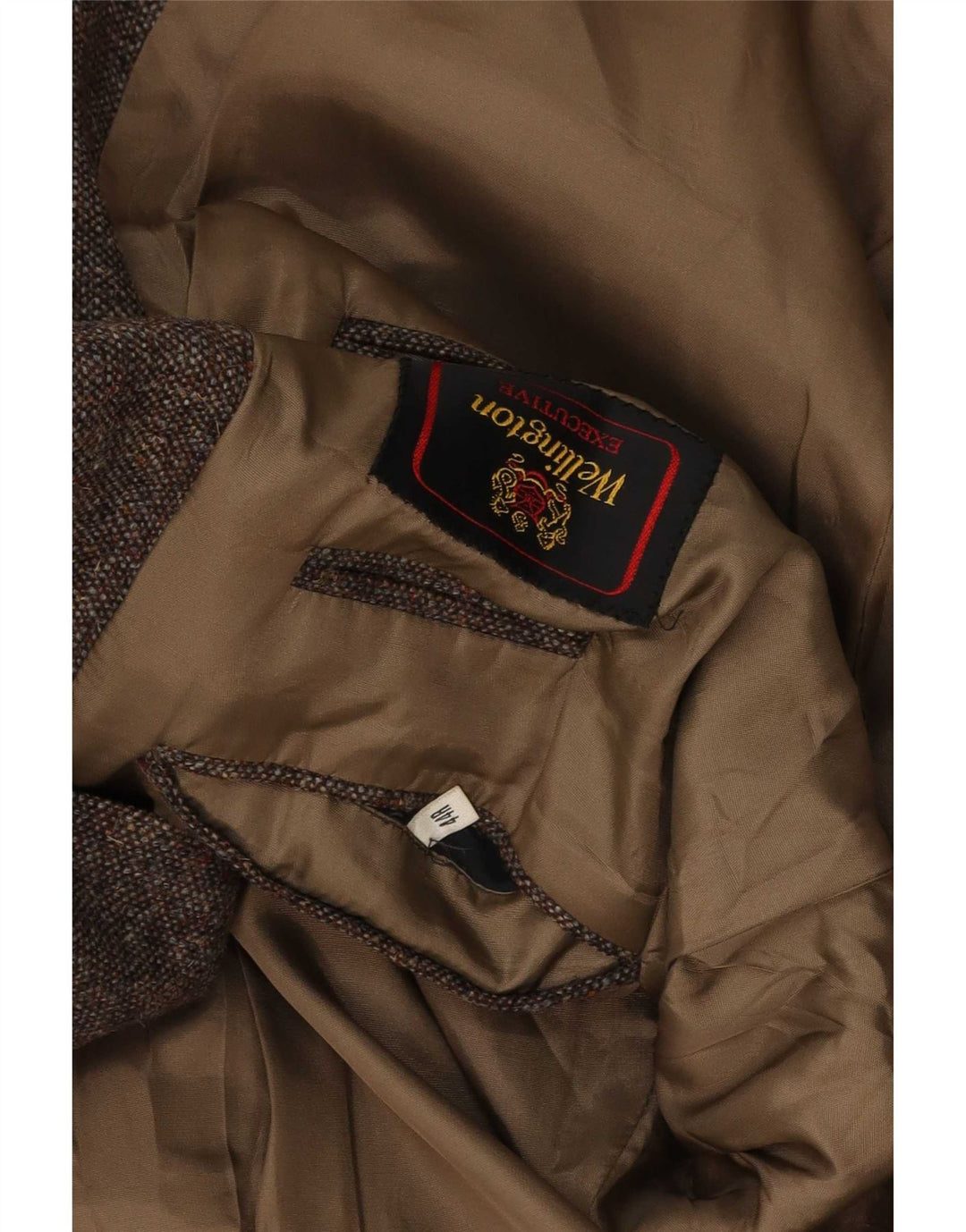 Jaqueta blazer masculina de 2 botões Wellington Reino Unido 44 2XL lã virgem marrom