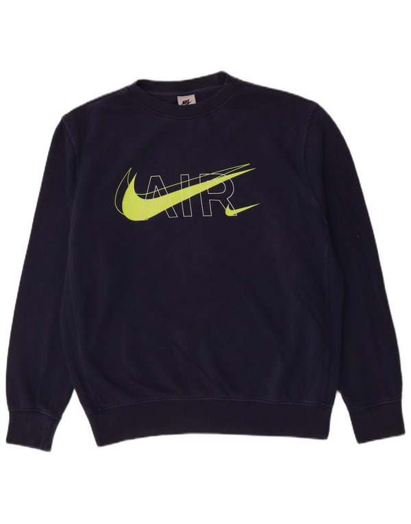 NIKE Mens Graphic Moletom Jumper Médio Azul Marinho Algodão