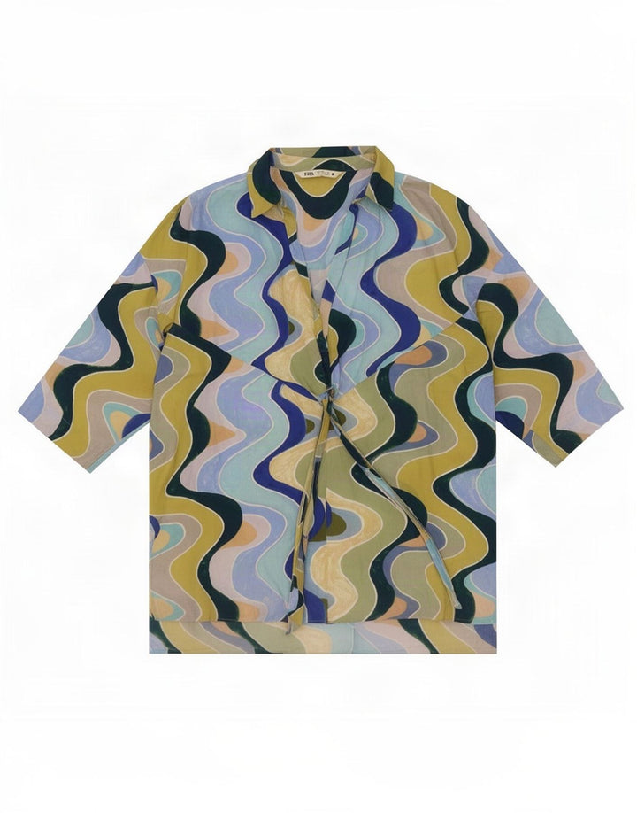 Zara Túnica feminina oversized com padrão abstrato Reino Unido 10 pequena multicolorida