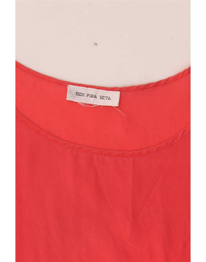 Blusa feminina vintage sem mangas UK 14 seda vermelha média