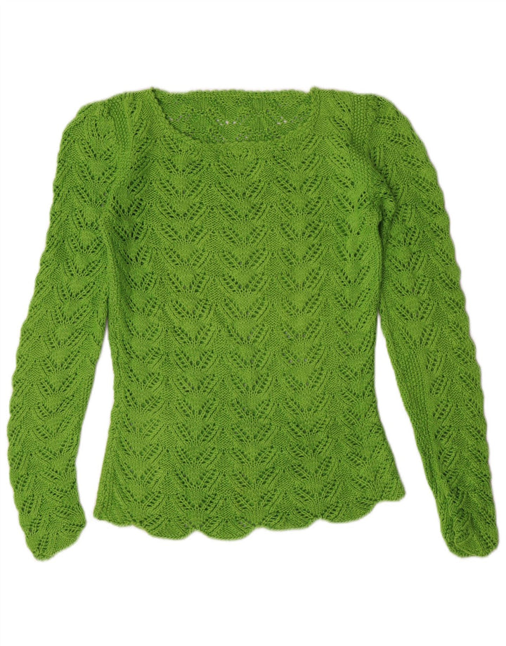 Suéter feminino VINTAGE com gola canoa Reino Unido 8 pequeno verde
