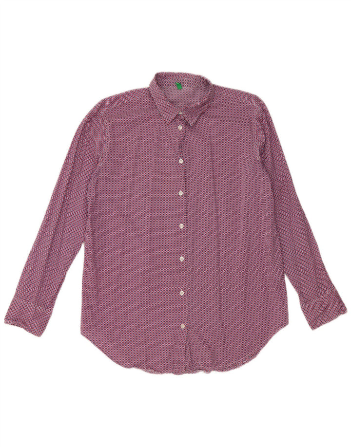 Camisa oversized feminina BENETTON UK 6 XS algodão geométrico vermelho