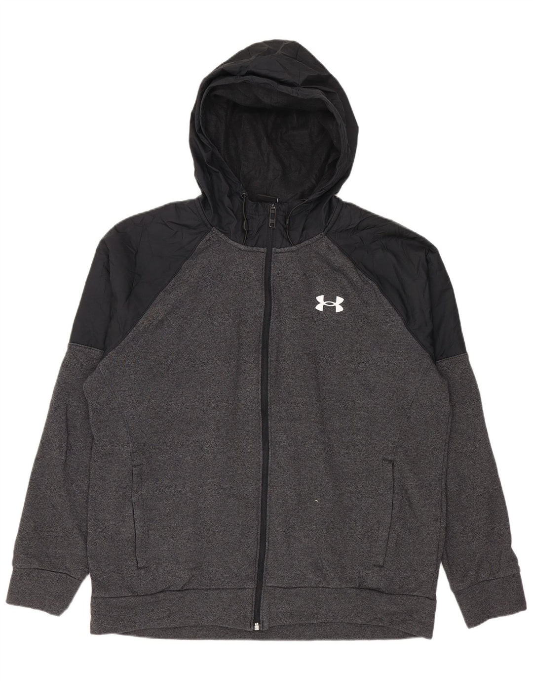 Suéter masculino Under Armour com capuz e zíper grande algodão cinza