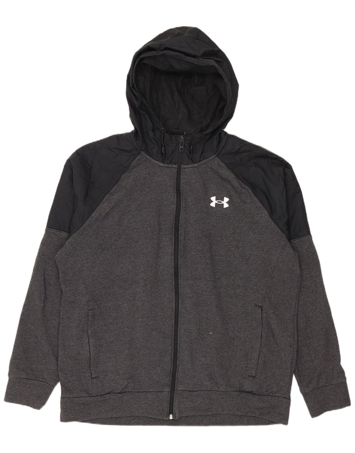 Suéter masculino Under Armour com capuz e zíper grande algodão cinza